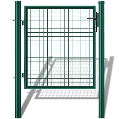 Amagabeli 100 x 100 cm (L x A) Puerta de jardín Puerta de Verja Mallada,Puerta para valla metalica jardin acero verde recubiertas de de acero galvanizado Patio con cerradura, Manija y llave