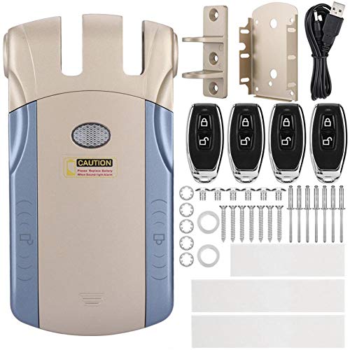 Cerradura de Seguridad Invisible para Puerta, Cerradura sin llave con 4 Mandos a Distancia, Cerrojo Inalámbrico Interior, Antirrobo, App Desbloqueo, Sistema de Seguridad para el Hogar