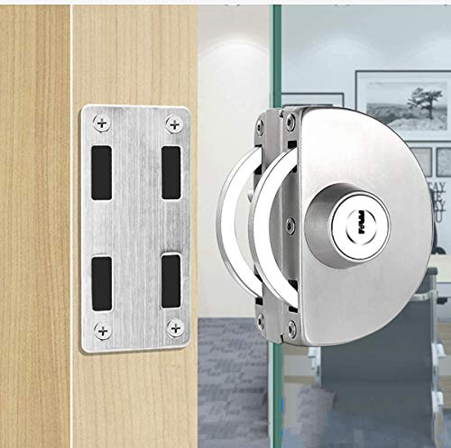 Qrity Cerradura de Puerta de Vidrio de Acero Inoxidable sin Perforación Cerradura de Puerta de Vidrio Individual con 3 llaves de Cobre Aptas para Puerta de Vidrio de 10~12 mm de Espesor