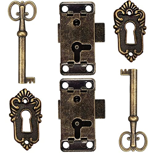 2 Pcs Cerradura Del Gabinete Antiguo Decorativa Con Llave Cerradura Para Armarios Antiguos Cerradura De Gancho Antigua Para Caja De Madera JoyeríA Antigua Maquillaje Maleta Muebles CajóN