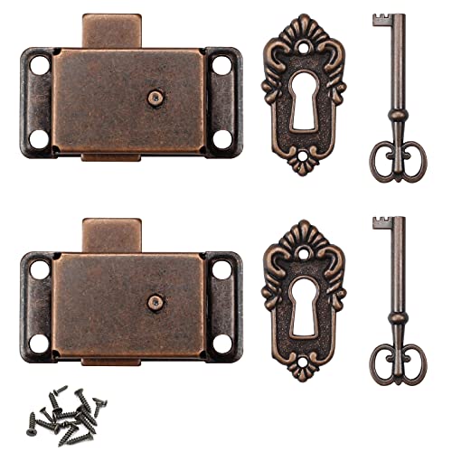 quiodok 2 Pcs Juegos de cerraduras para puertas de gabinetes antiguos, Diseño Vintage Cerradura Puerta Armario, Cerradura Decorativa para Muebles Cerradura y Llave Antiguas para Cajones, Cajas