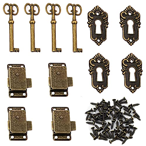 4 Pcs Cerradura de armario antigua Muebles,Cerradura Decorativa para Muebles Diseño Vintage Cerradura Puerta Armario,Cerradura y Llave Antiguas Cerradura de Gabinete Vintage Cerradura,para Cajones