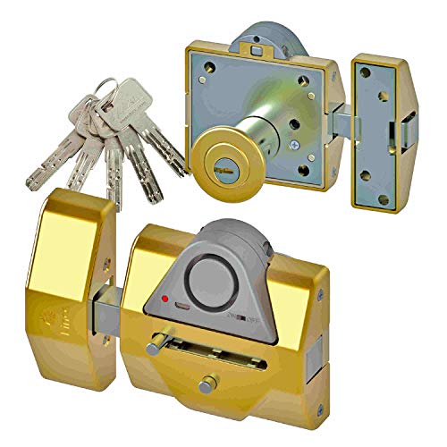 Lince Pack de Cerrojo Reforzado con Alarma 7930RSA y Cilindro Alta Seguridad 35x30 Dorado Llaves Iguales, 0