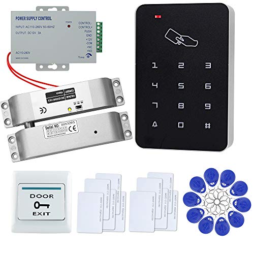 FTSTech Kit de Seguridad para el Hogar con Control de Acceso de Puerta RFID con Teclado Independiente de 125KHz+Cerradura Eléctrica+Fuente de Alimentación(Kit de Cerradura de Perno Eléctrico)