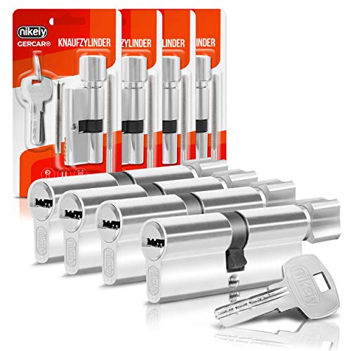 GERCAR Juego de 4 cilindros 30/30 con pomo para cerradura de puerta (cierre uniforme, incluye 10 llaves, longitud: 60 mm, A:30, B: 30-4 unidades)