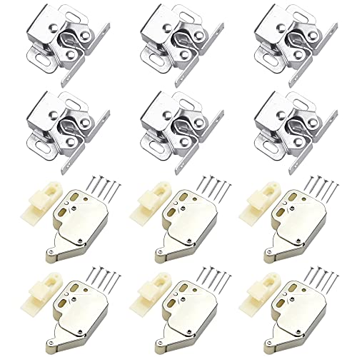 ZACUDA 6 PCS Mini Pestillo de Resorte Automático 6 PCS Cierres de Doble Rodillo para Puerta con 24 Tornillos M3 Pestillos de Muelle para Armario Oculto Cerradura Resorte para Puerta Armario Gabinete