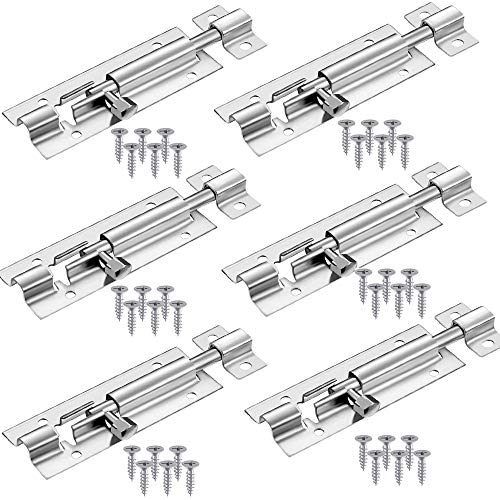 Juego de 6 cerrojos de acero inoxidable para puerta de jardín, cerradura de madera con tornillos, para puerta de jardín, cuarto de baño, cobertizo, aseo, fácil montaje