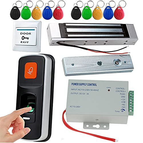 JASAG Cerradura de Puerta con Huella Dactilar, Teclado RFID de 1000 Huellas Dactilares con Cerradura magnética Mejorada de 180 KG y Fuente de alimentación Profesional, para Control de Acceso